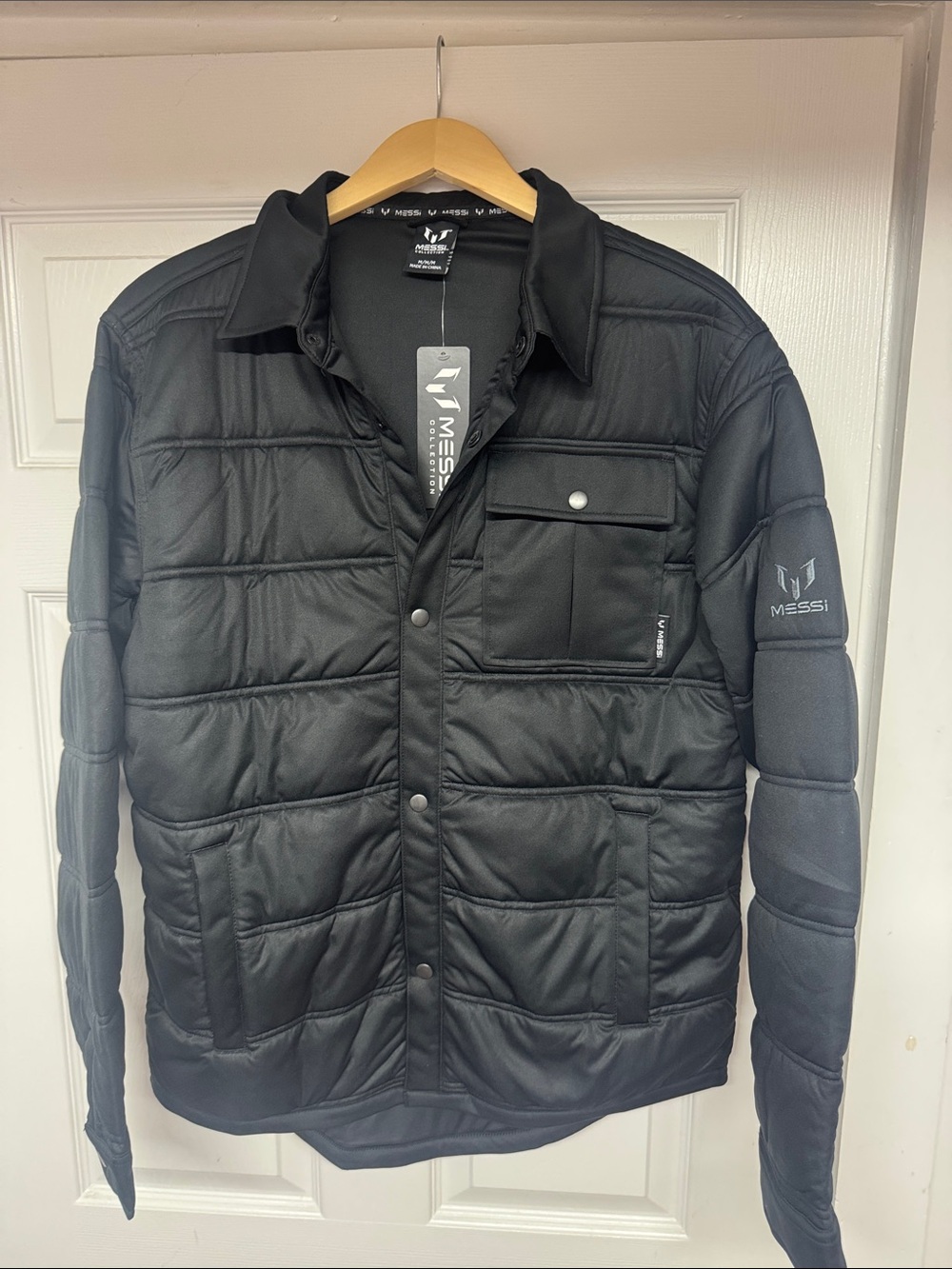Messi Puffer Jacket Mens Medium Black Lightweight